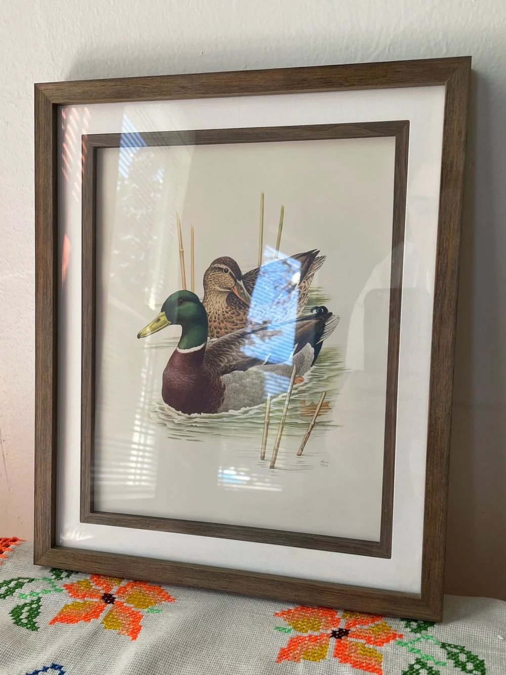 Vintage Ducks Print in Wood Frame with Mat